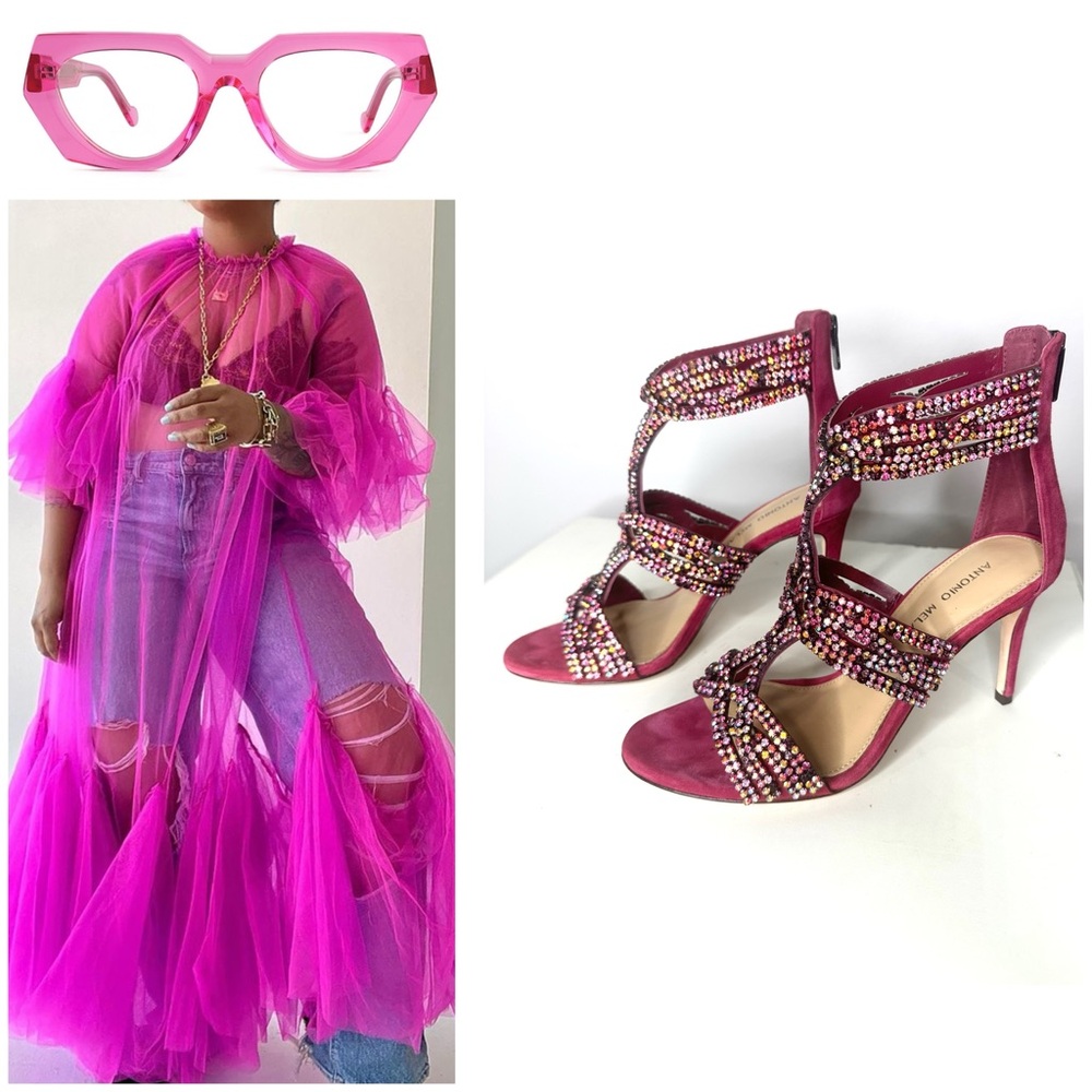 ANTONIA MELANI BURGUNDY RHINESTONE SANDAL HEELS
SIZE - 7.5 PRELOVED